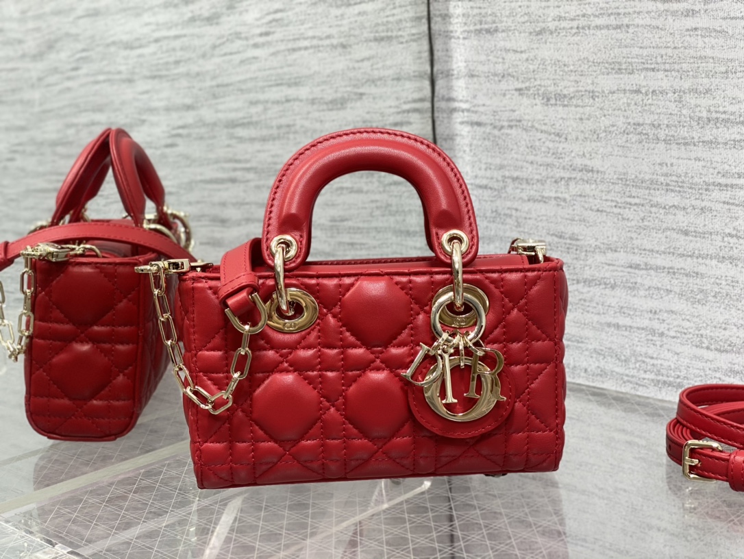 Micro Lady D-Joy Bag Red Cannage Lambskin